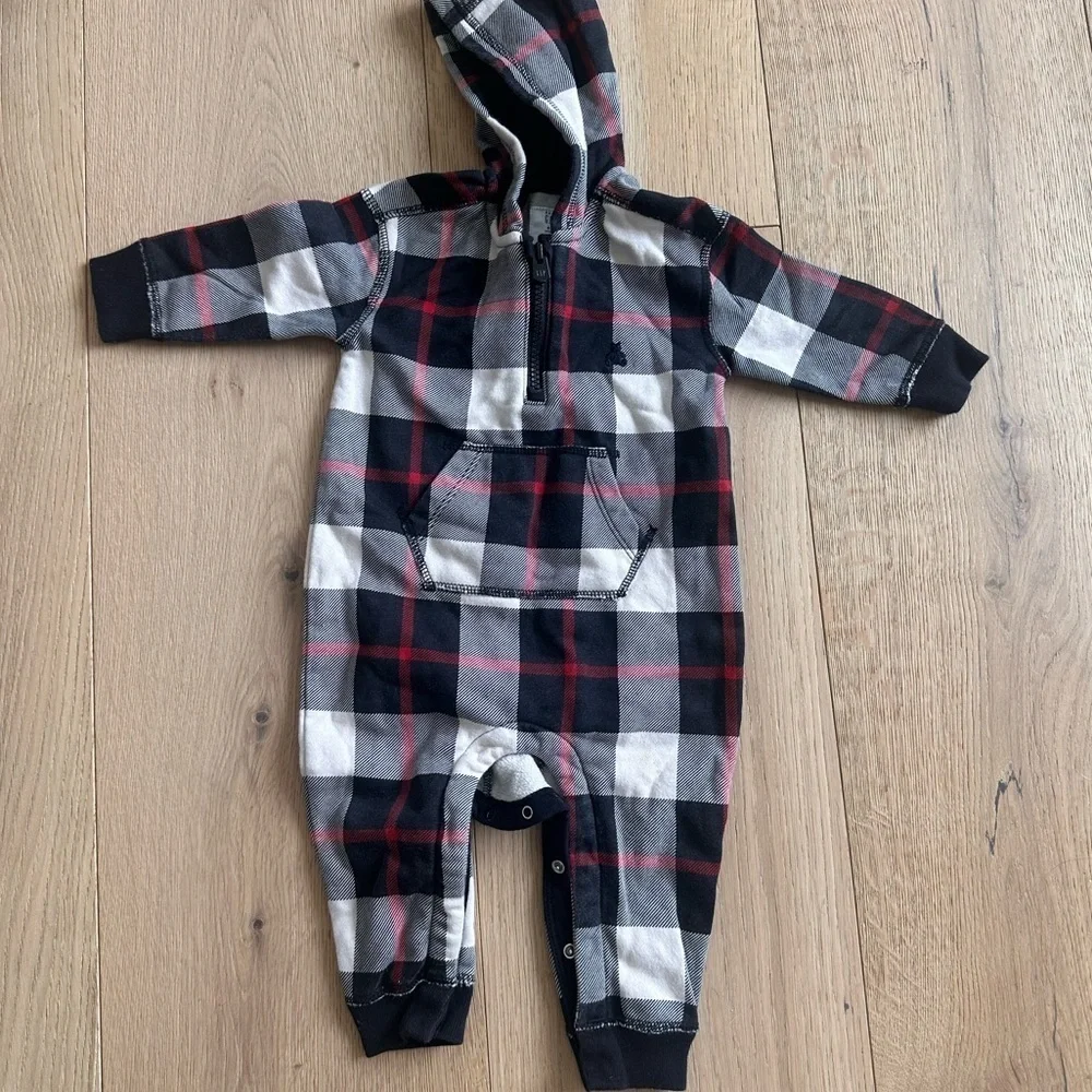 Gap Baby Plaid Hoodie One-Piece 6/12m